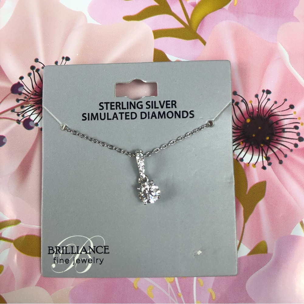 Brilliance Fine Jewelry Sterling Silver Simulated Diamond Necklace - Picture 2 of 4